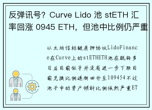 反弹讯号？Curve Lido 池 stETH 汇率回涨 0945 ETH，但池中比例仍严重倾斜